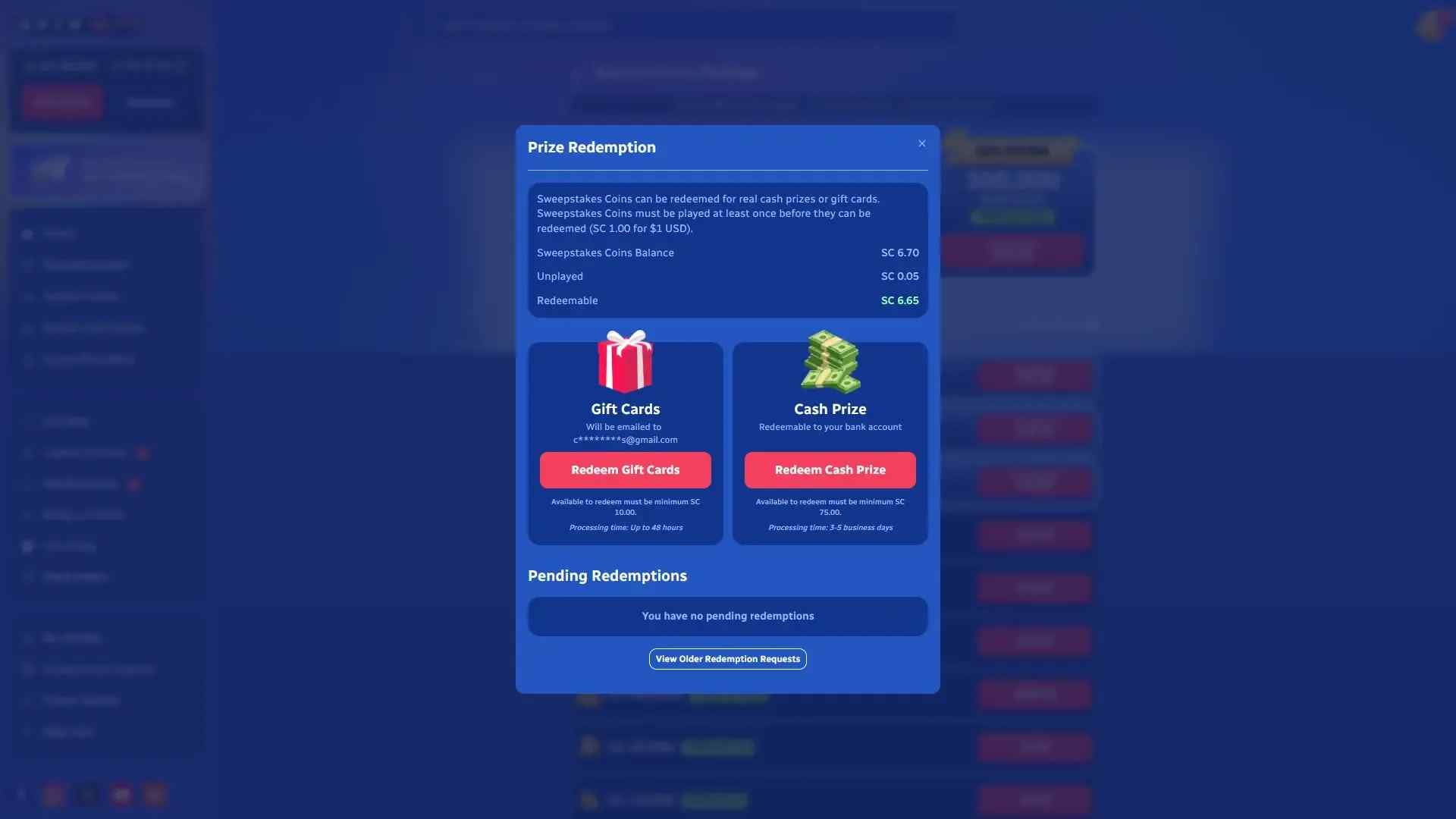 Prize redemption